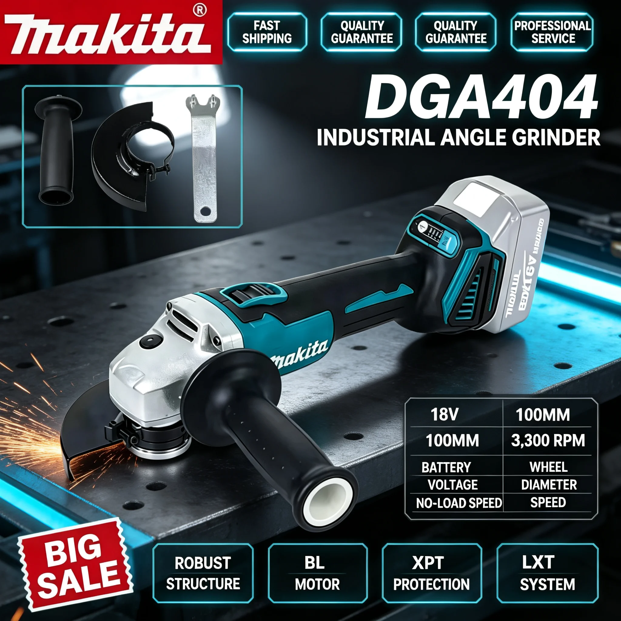 Brushless Angle Grinder Battery Powered - Makita DGA404 Gerinda Sudut Tanpa Kabel