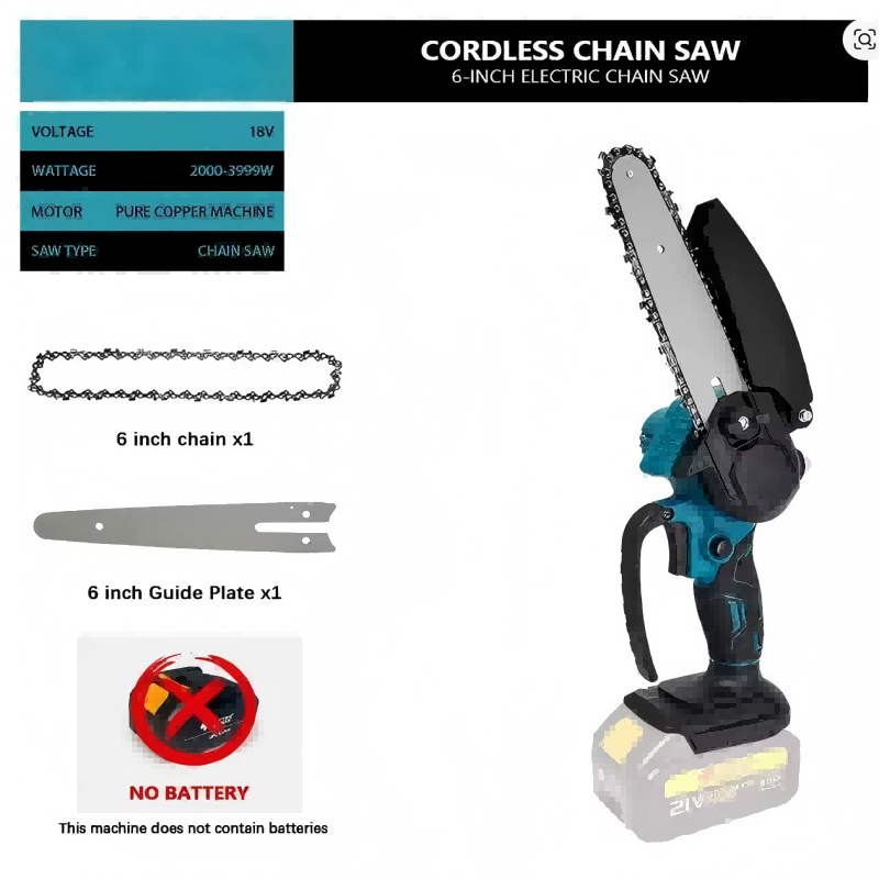 Mini Electric Chainsaw 6 Inch - Gergaji Listrik Mini Li-Ion 1700RPM 6