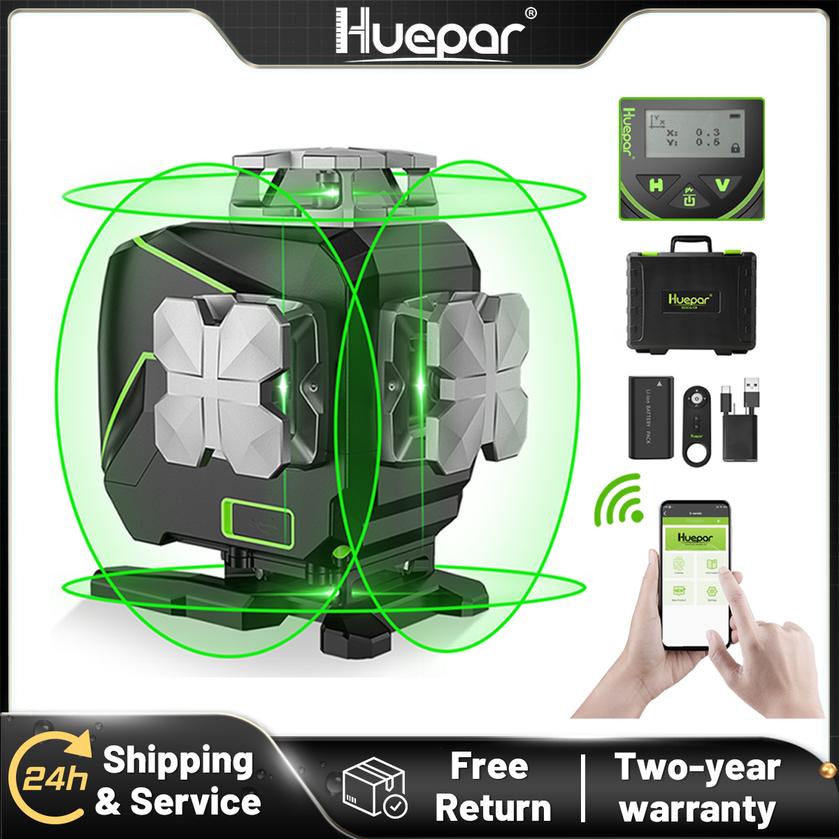 Huepar S04CG-A 16 Garis 4D Cro - Laser Level 16 Lines 4D Green ulasan dan harga